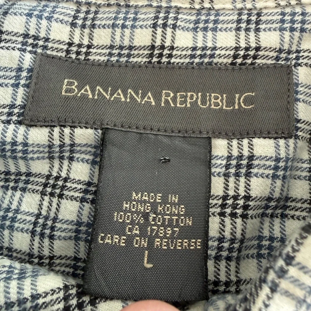 Banana Republic Mens Blue White Plaid Cotton Button Down Shirt Large Long Sleeve